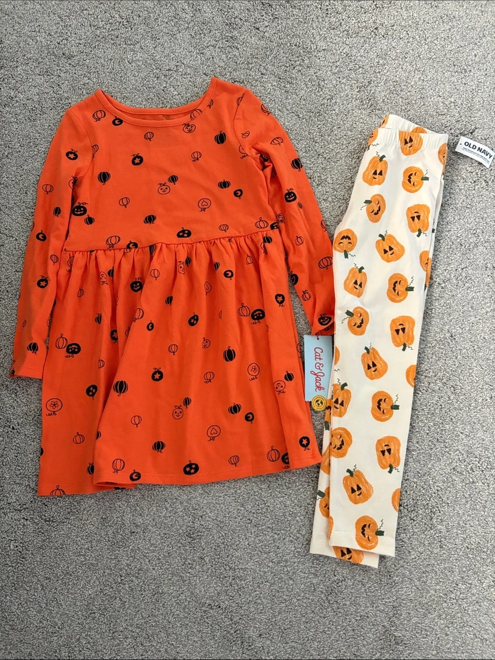 Old Navy pumpkin leggings and Cat & Jack Orange Pumpkin Girls' dress 5T new